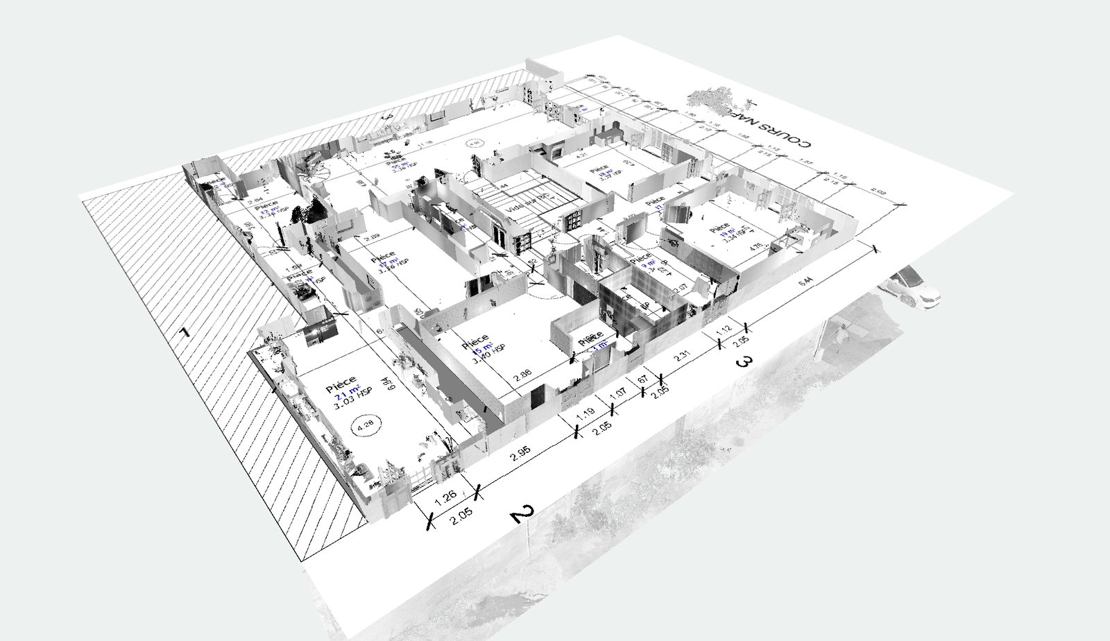 Nuage de points 3D et maquette numérique BIM d'un bâtiment